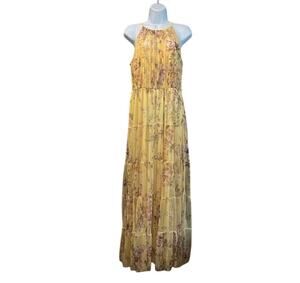Lovely Grace Women’s Candalite Halter M yellow Floral Maxi Tiered Pullon Lining